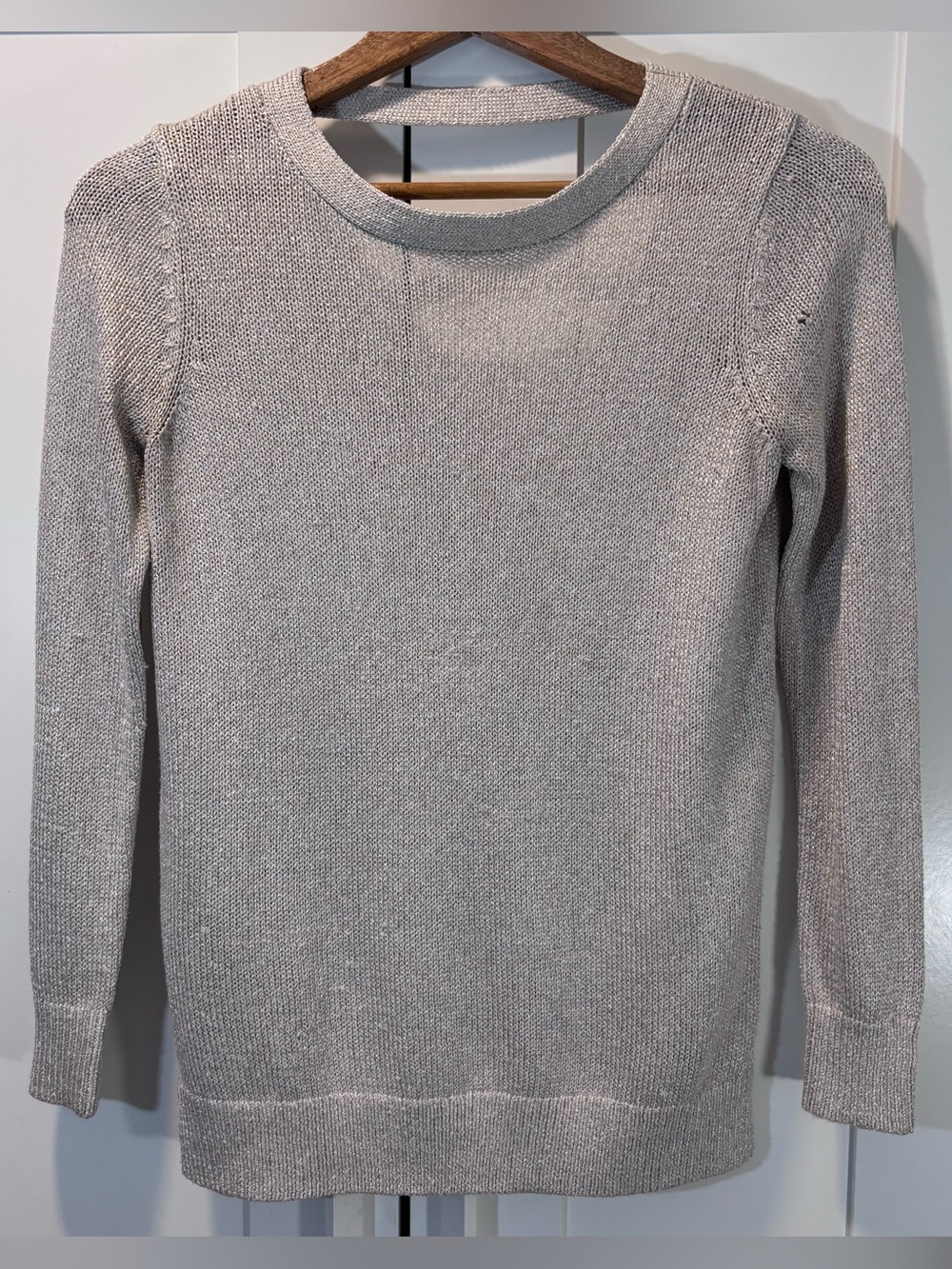 Club Monaco Champagne Metallic Italian Yarn Open Back Sweater S Shimmer